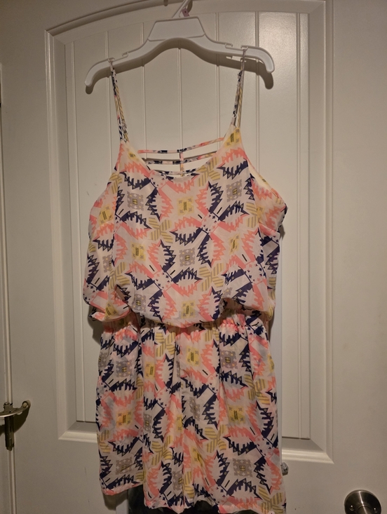 Liberty Love Pants - Women’s Neon Geo Print Romper - Pink, Yellow & Navy